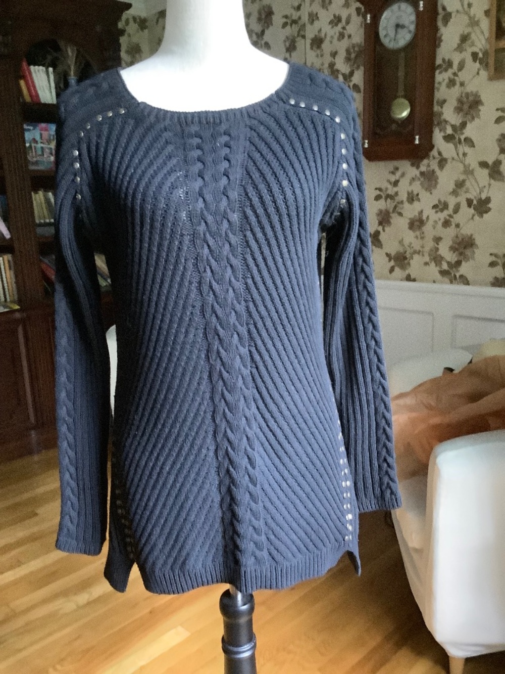Philosophy Bkack Studded Cotton Cable Sweater Size M